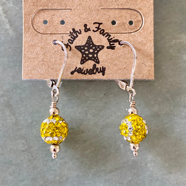 Faith & Family Crystal Tennis Ball Earrings