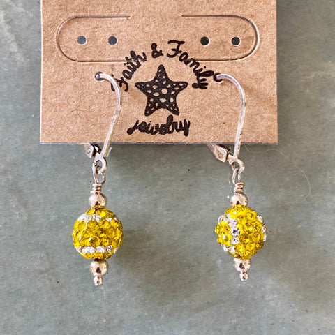 Faith & Family Crystal Tennis Ball Earrings