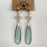 Long Pave Quatrefoil Teardrop Earrings